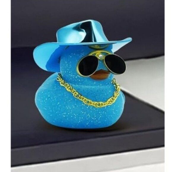 Laser Blue Cowboy Rubber Duck Car Dashboard Decoration, With DIY Accessories - Picture 5 of 7